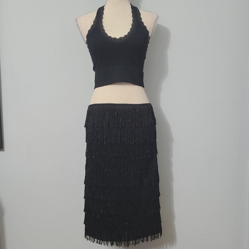 Express Elegant Fringe Black Skirt Size 0